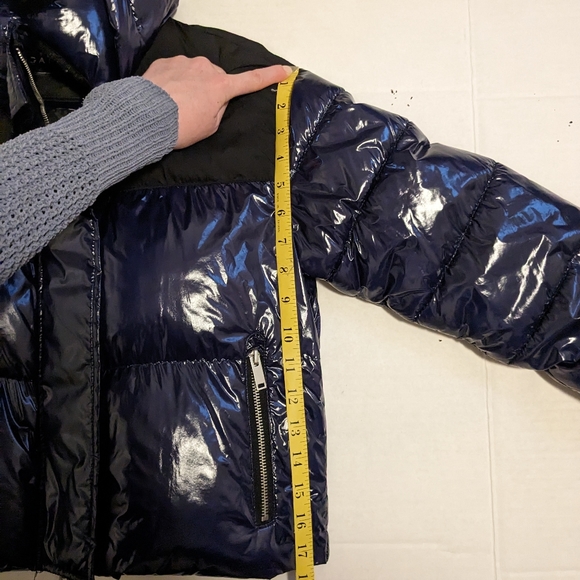 Bagatelle women blue black cropped puffer jacket xs with zip and velcro closure - Picture 9 of 11